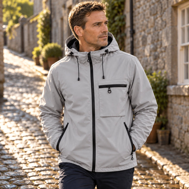 Hendrick Zip Pocket Hooded Windbreaker Jacket - Gray