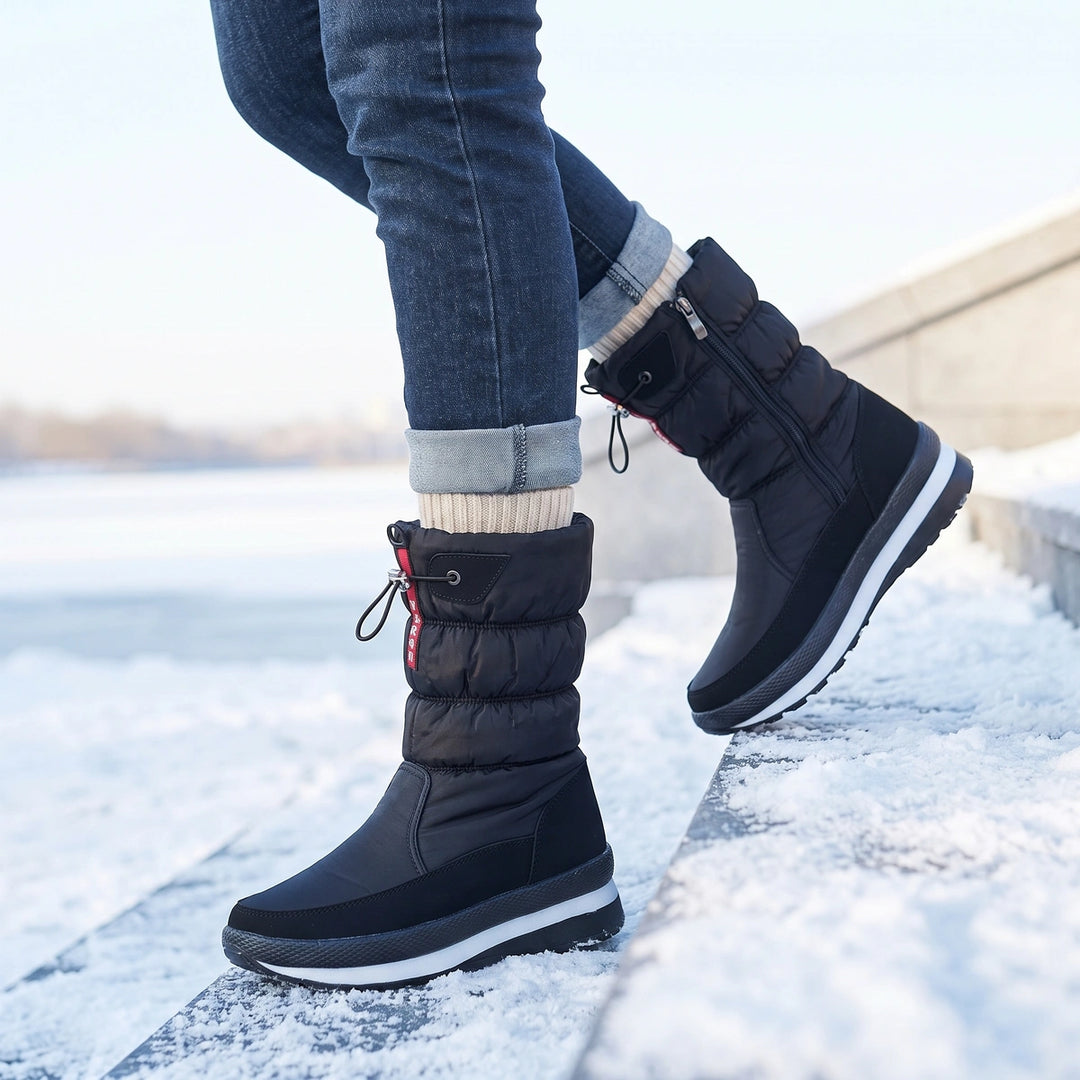 Hesper Waterproof Velvet Lined Puffer Snow Boots - Black