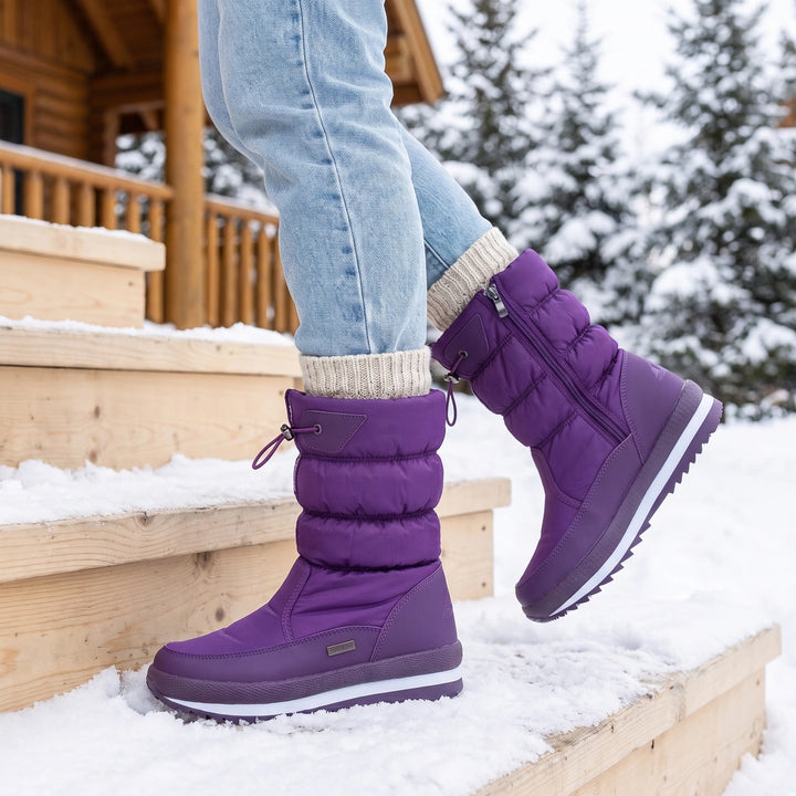 Hesper Waterproof Velvet Lined Puffer Snow Boots - Purple