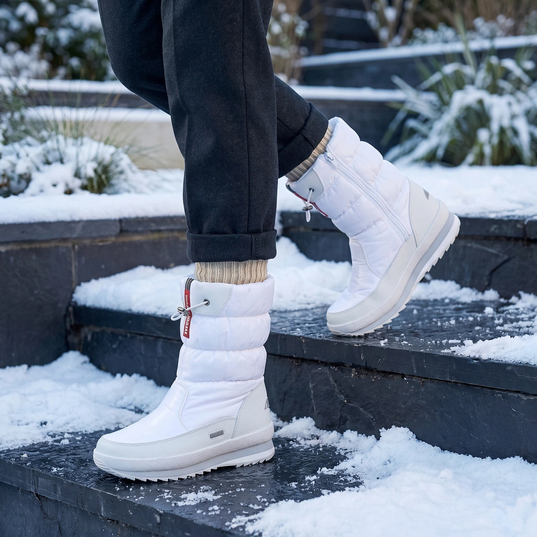 Hesper Waterproof Velvet Lined Puffer Snow Boots - White