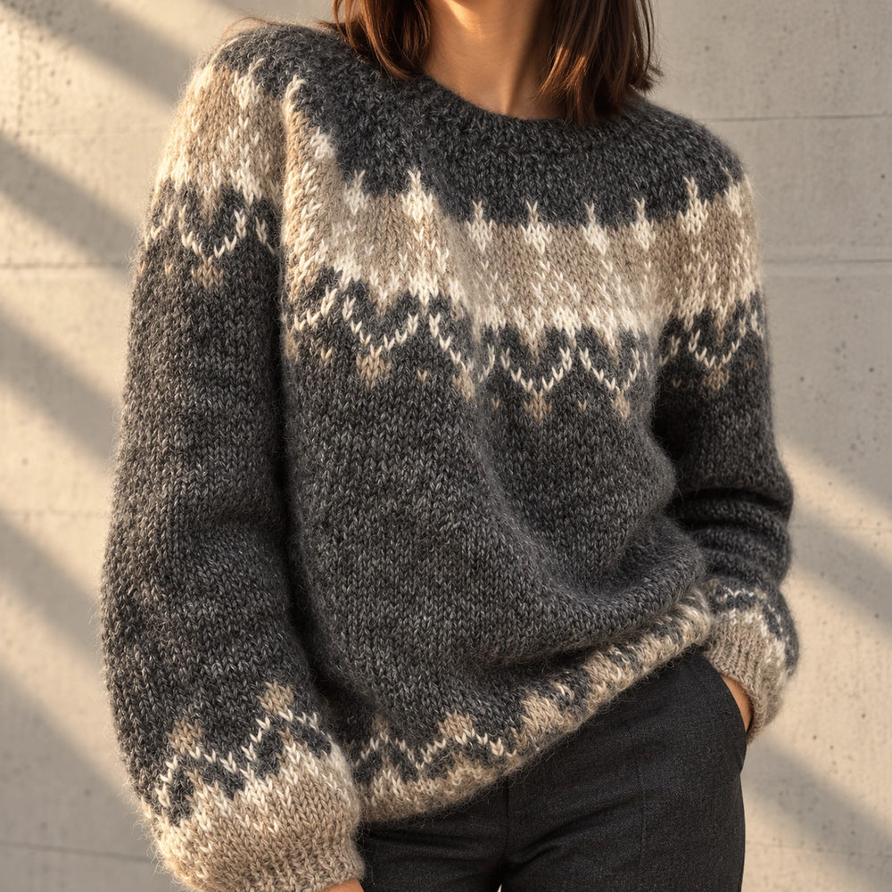 Holly Fair Isle Knit Pullover Sweater - Black