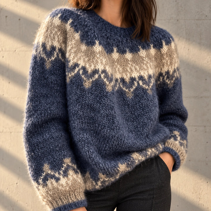 Holly Fair Isle Knit Pullover Sweater - Blue