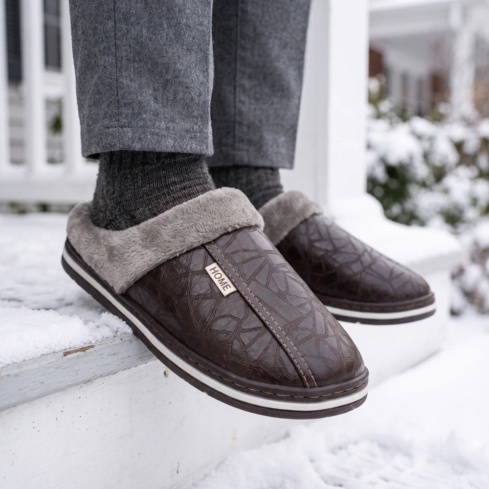 Horatio Fleece Lined Embossed Winter Slippers - Brown