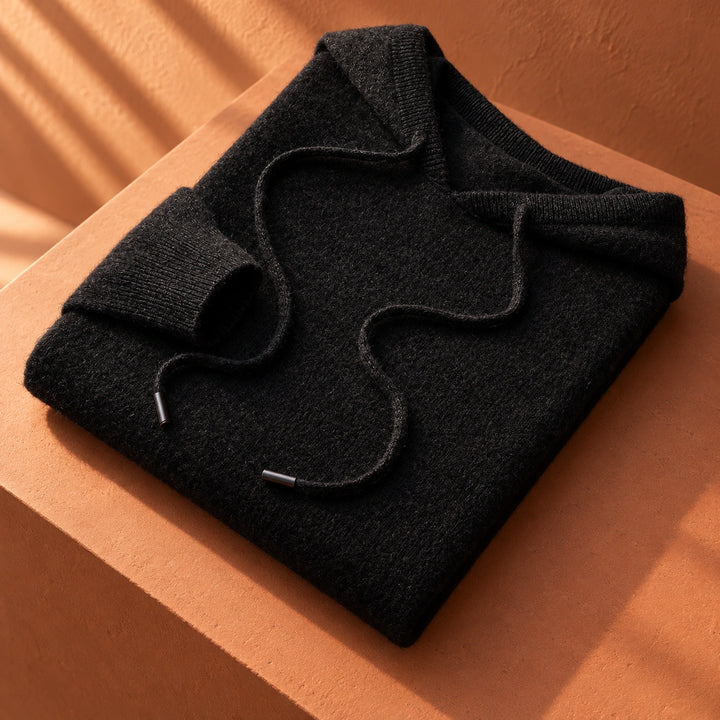 Howard Pure Wool Knit Drawstring Hoodie - Black