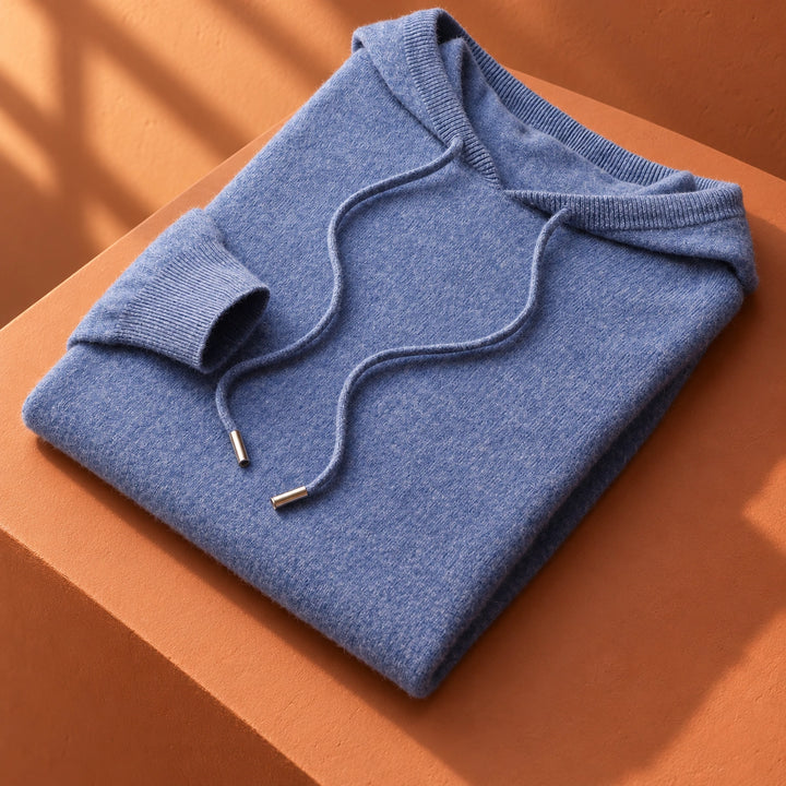Howard Pure Wool Knit Drawstring Hoodie - Blue