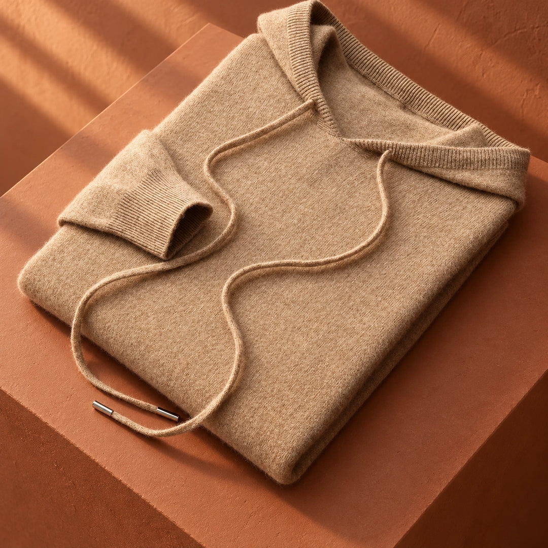 Howard Pure Wool Knit Drawstring Hoodie - Brown