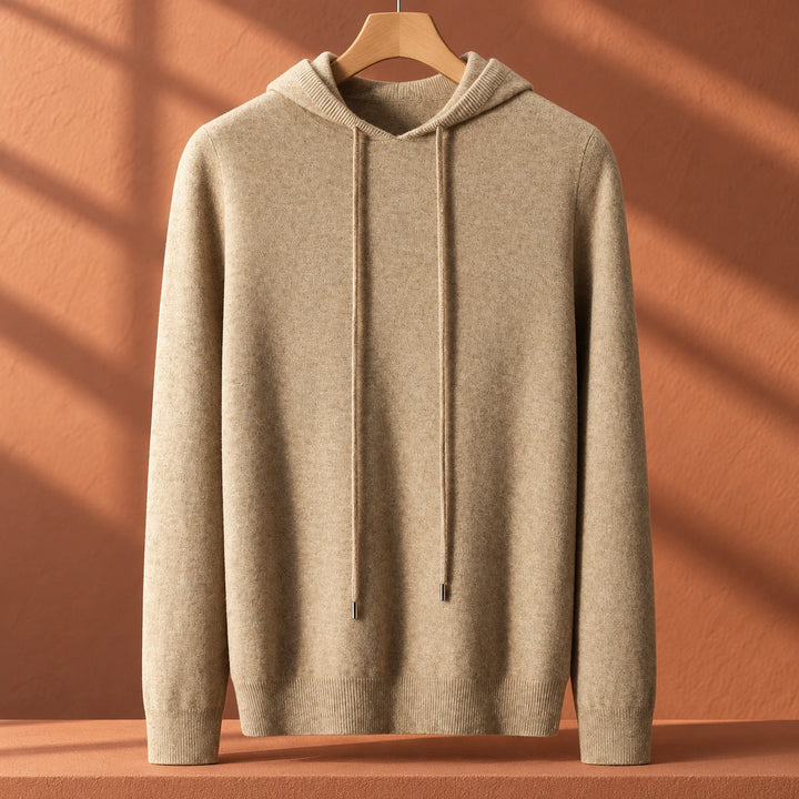 Howard Pure Wool Knit Drawstring Hoodie - Brown