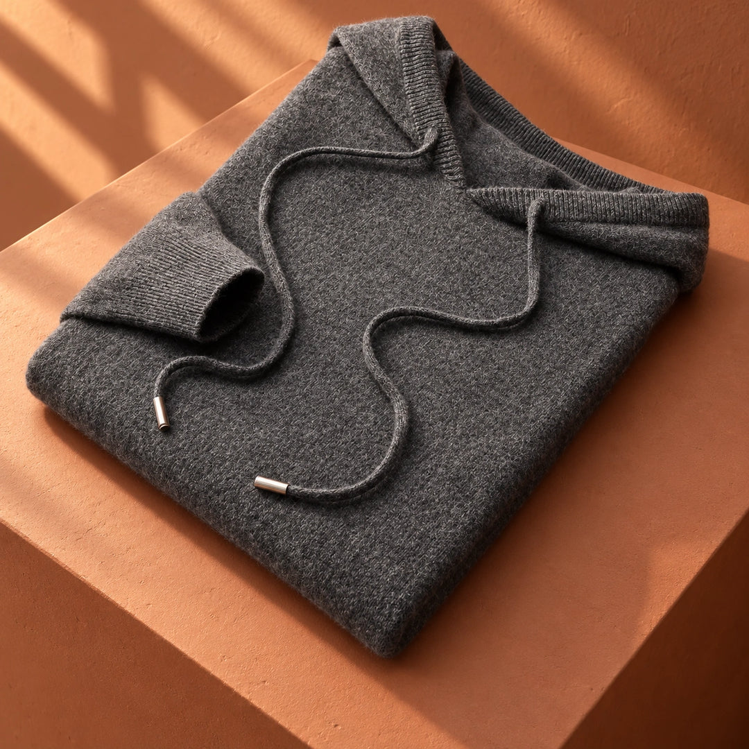 Howard Pure Wool Knit Drawstring Hoodie - Dark grey