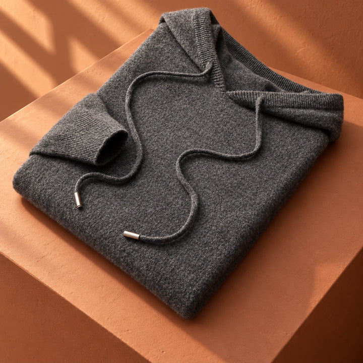 Howard Pure Wool Knit Drawstring Hoodie - Dark grey
