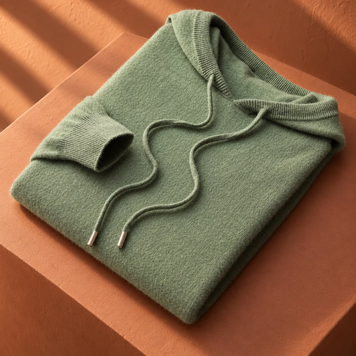 Howard Pure Wool Knit Drawstring Hoodie - Green