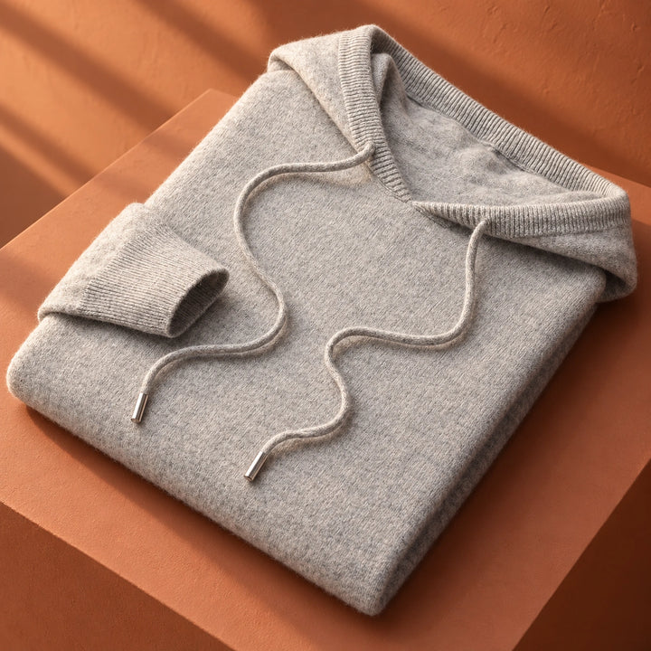 Howard Pure Wool Knit Drawstring Hoodie - Grey