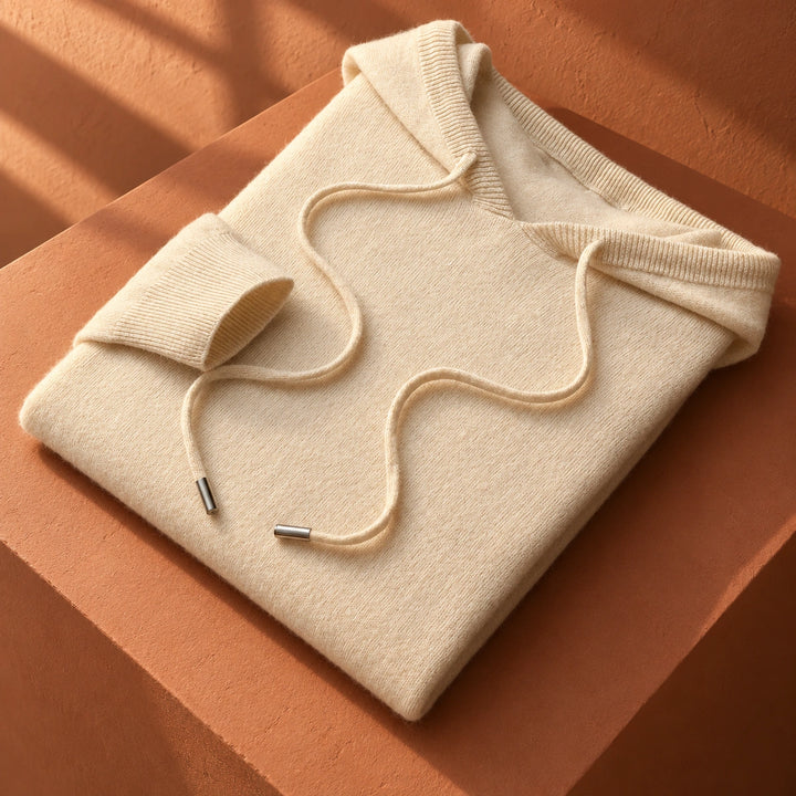 Howard Pure Wool Knit Drawstring Hoodie - Light brown