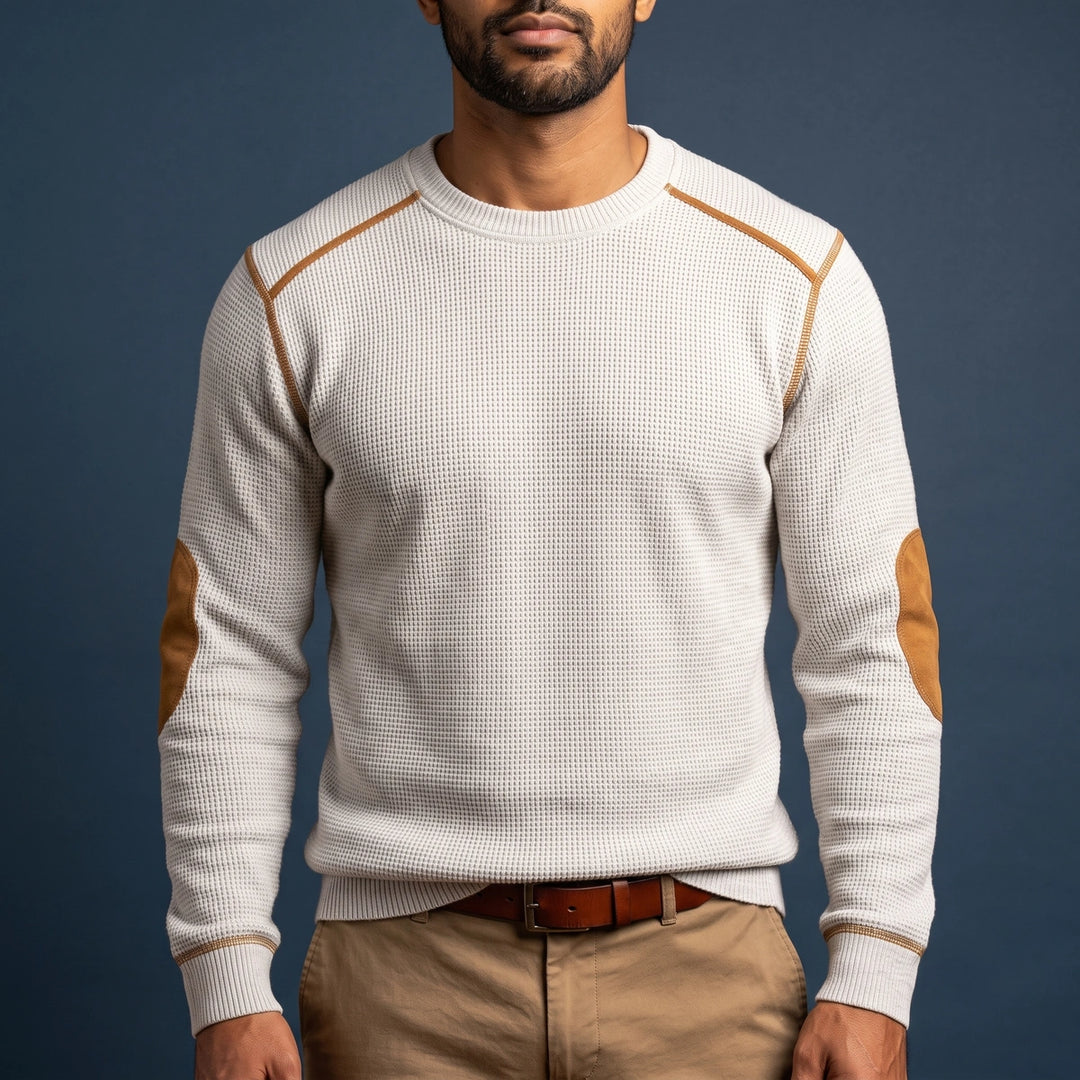 Hugo Waffle Knit Elbow Patch Sweater - White