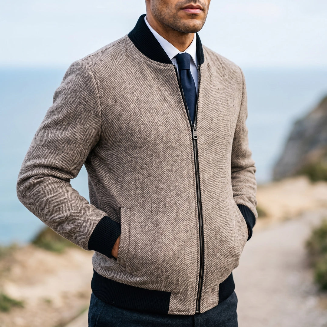 Idris Wool Knit Bomber Jacket - Beige