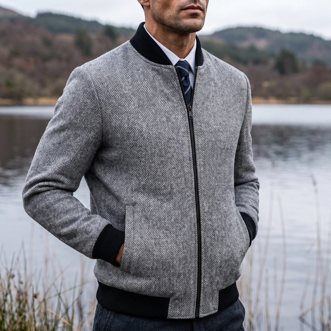 Idris Wool Knit Bomber Jacket - Gray