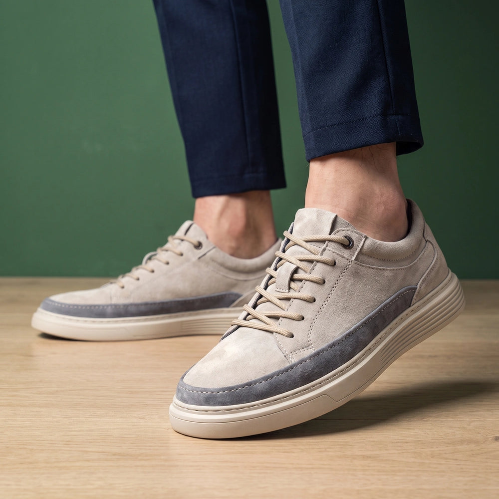 Ilario Genuine Suede Orthopedic Height Sneakers - Cream