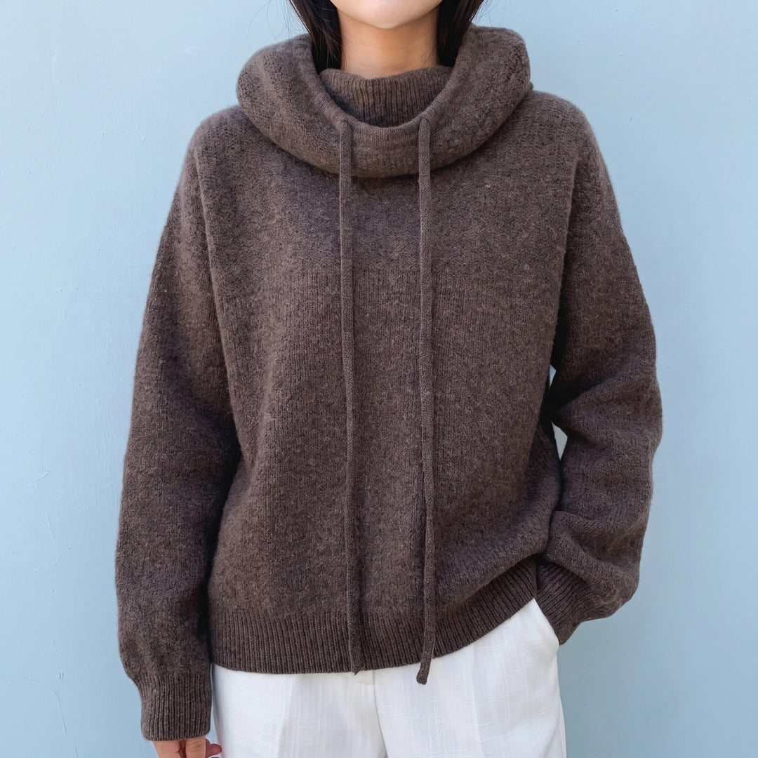 Imelda Drop Shoulder Wool Blend Hooded Sweater - Brown
