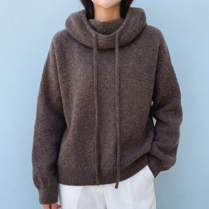 Imelda Drop Shoulder Wool Blend Hooded Sweater - Brown
