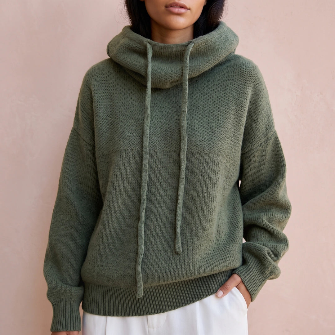 Imelda Drop Shoulder Wool Blend Hooded Sweater - Olive