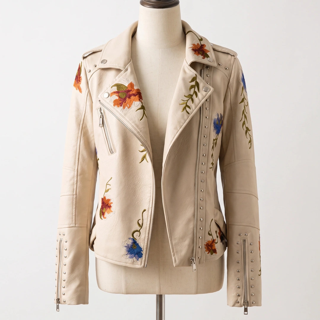 Isabeau Embroidered Leather Jacket - White