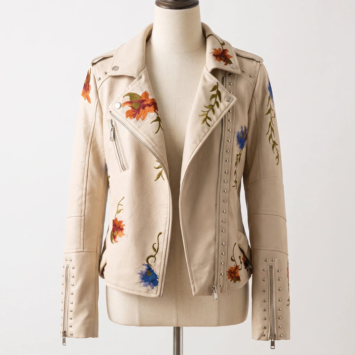 Isabeau Embroidered Leather Jacket - White
