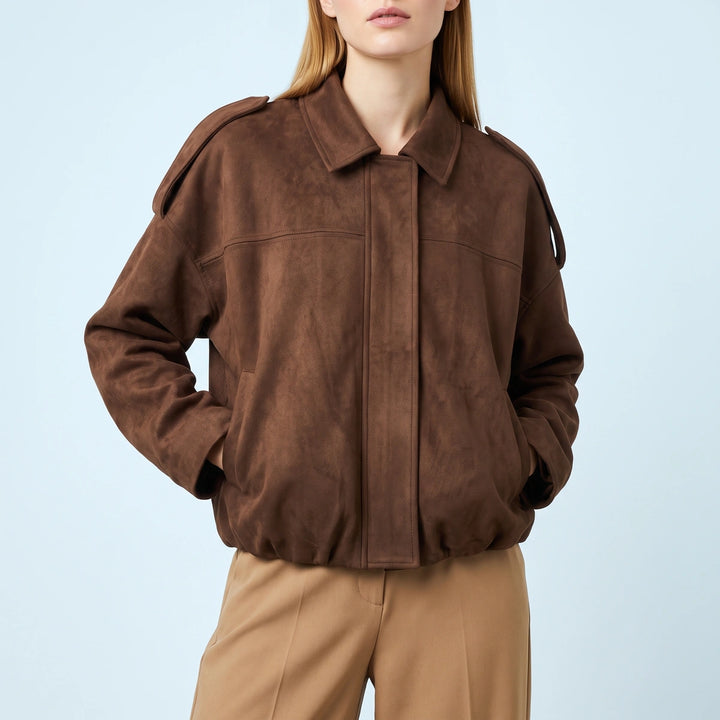 Isadora Oversized Cropped Suede Jacket - Brown