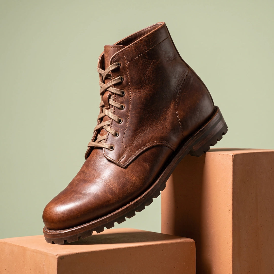 Ivor Vegan Leather Lace Up Lug Sole Boots - Brown