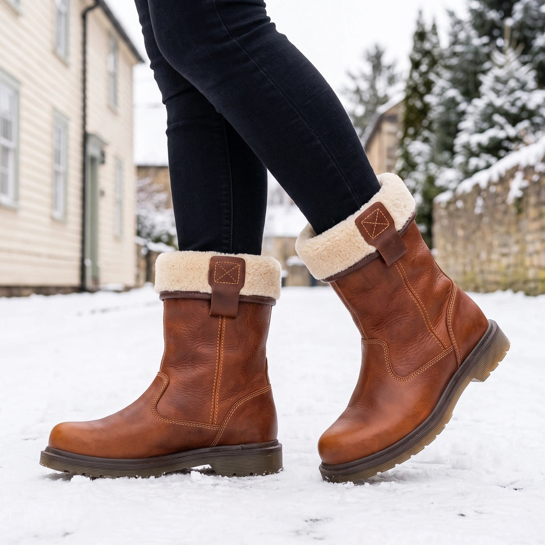 Jacinta Fold Over Fleece Cuff Lug Sole Boots - Brown