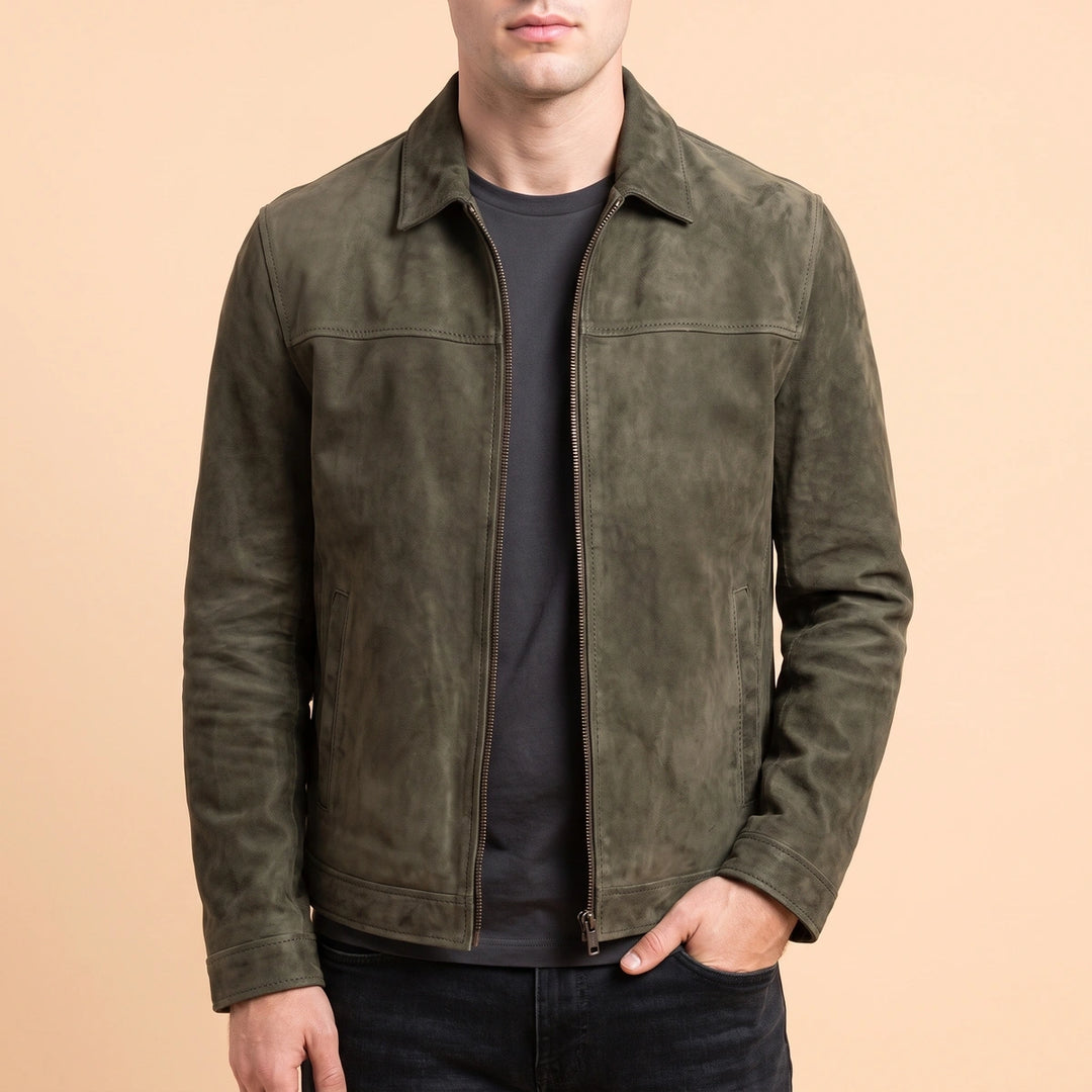 Jackson Genuine Leather Zip Front Jacket - Army Green