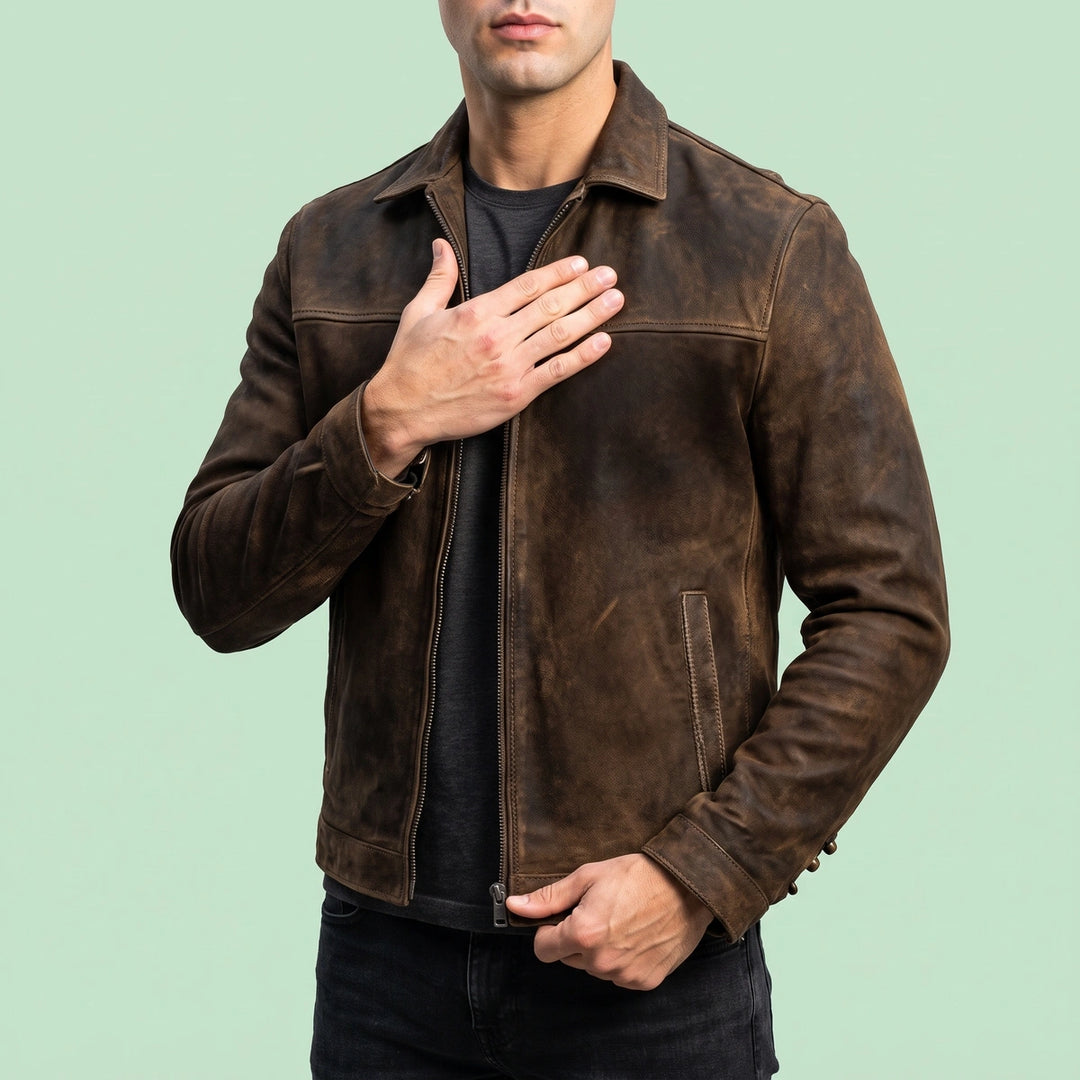 Jackson Genuine Leather Zip Front Jacket - Brown