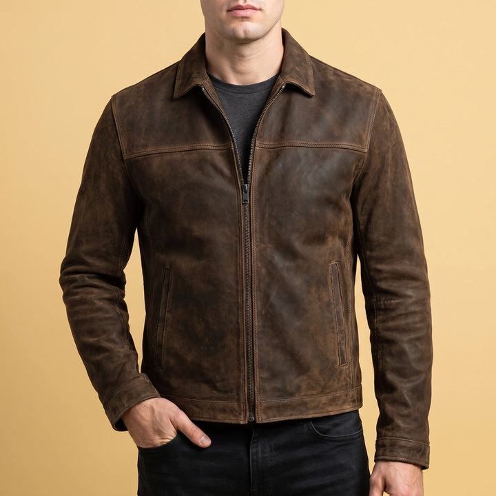 Jackson Genuine Leather Zip Front Jacket - Brown