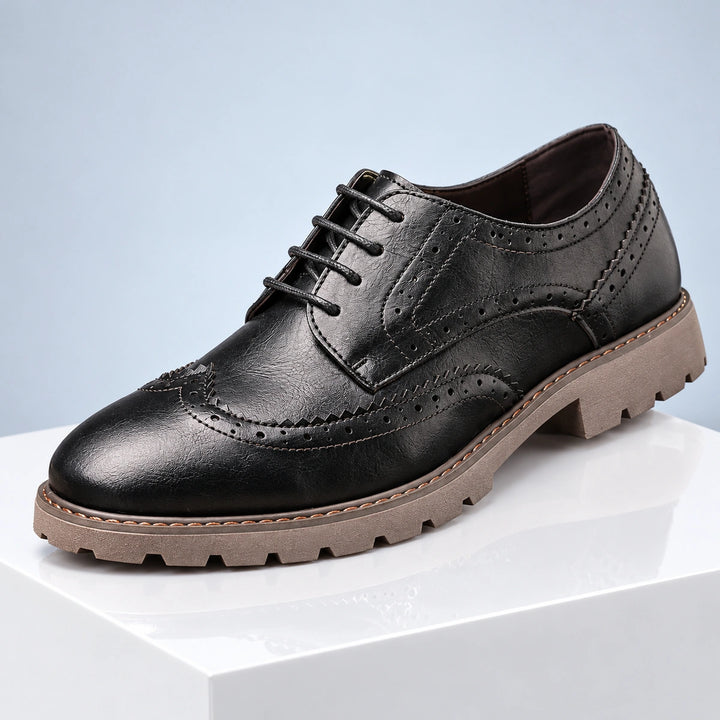 Jason Brogue Lug Sole Derby Shoes - Black