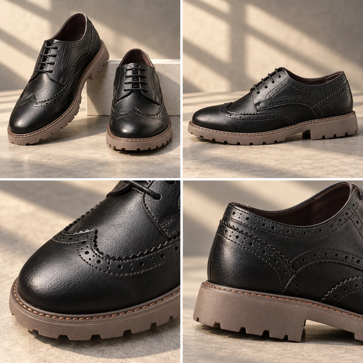 Jason Brogue Lug Sole Derby Shoes - Black