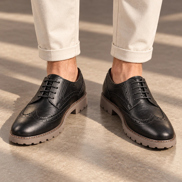 Jason Brogue Lug Sole Derby Shoes - Black