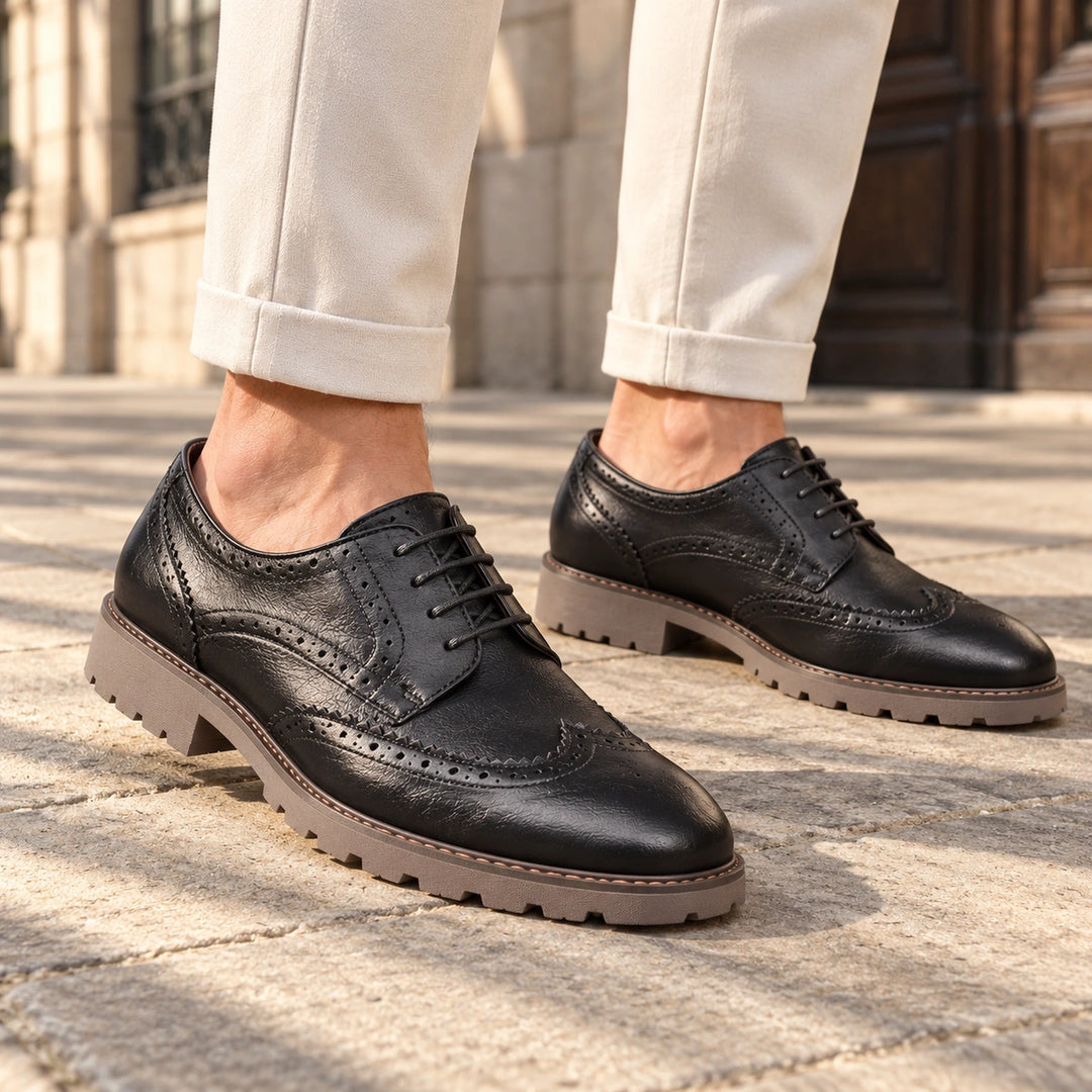Jason Brogue Lug Sole Derby Shoes - Black