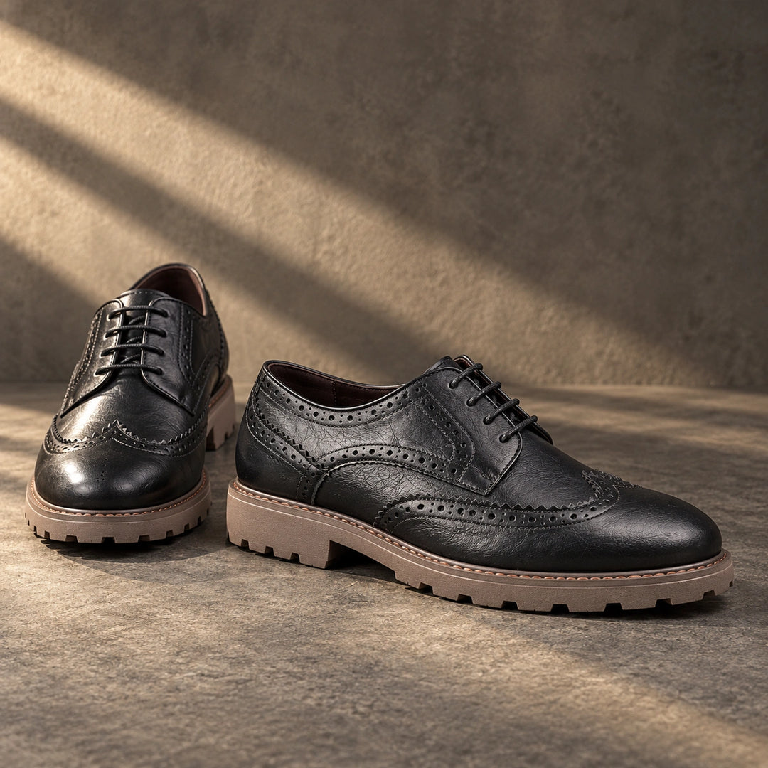 Jason Brogue Lug Sole Derby Shoes - Black