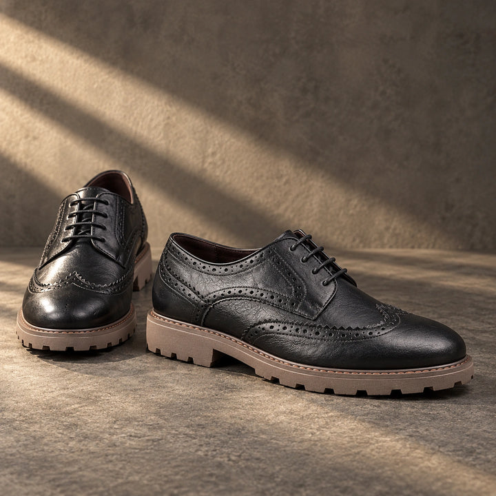 Jason Brogue Lug Sole Derby Shoes - Black