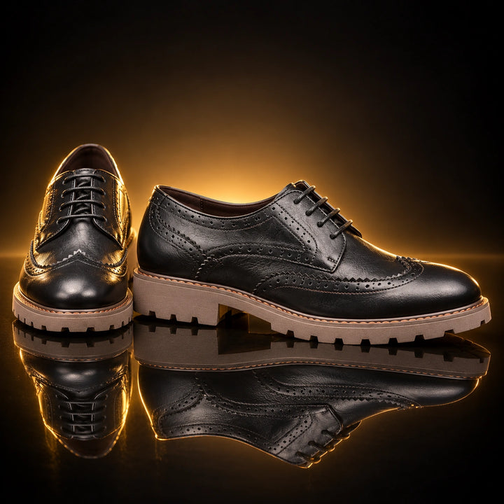 Jason Brogue Lug Sole Derby Shoes - Black