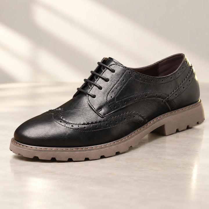 Jason Brogue Lug Sole Derby Shoes - Black