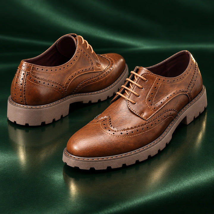 Jason Brogue Lug Sole Derby Shoes - Brown