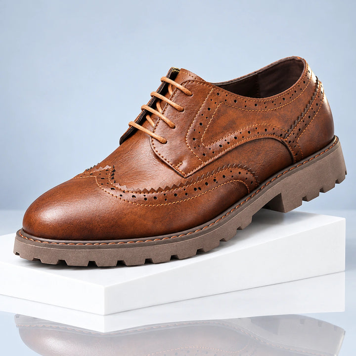 Jason Brogue Lug Sole Derby Shoes - Brown