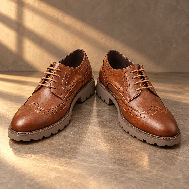 Jason Brogue Lug Sole Derby Shoes - Brown