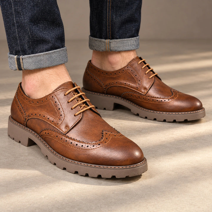 Jason Brogue Lug Sole Derby Shoes - Brown