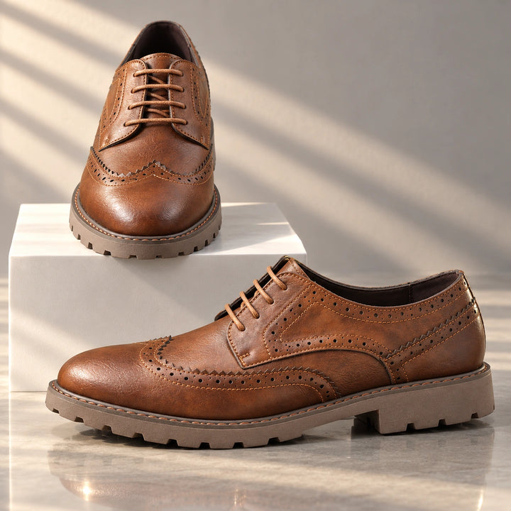 Jason Brogue Lug Sole Derby Shoes - Brown