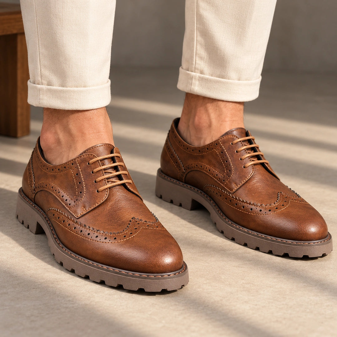 Jason Brogue Lug Sole Derby Shoes - Brown