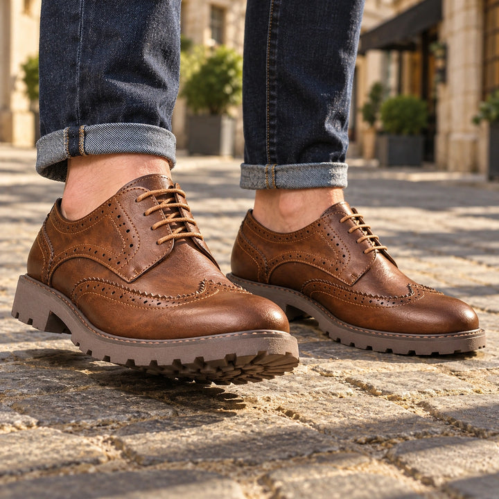 Jason Brogue Lug Sole Derby Shoes - Brown