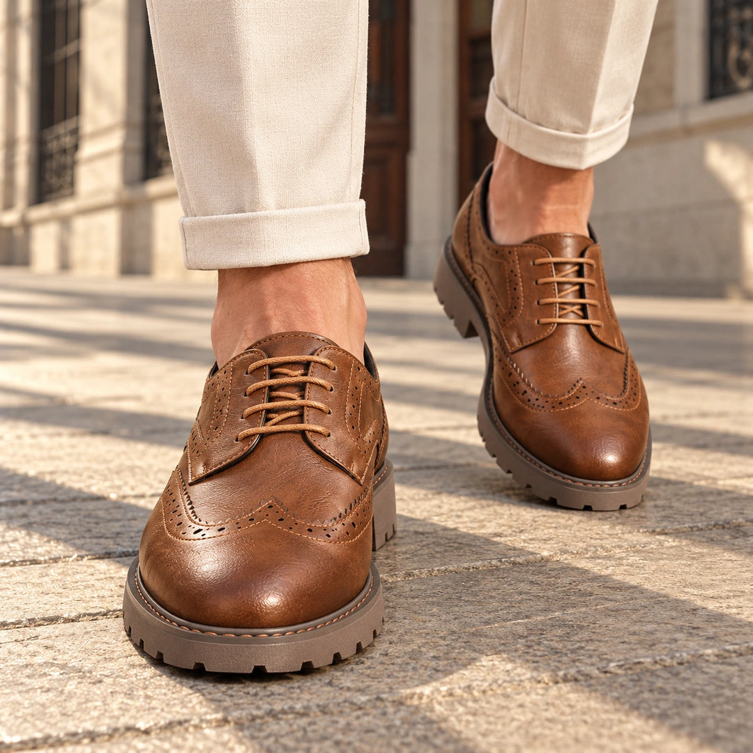 Jason Brogue Lug Sole Derby Shoes - Brown