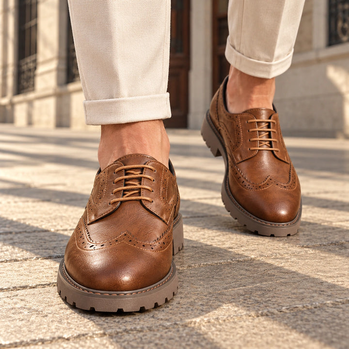 Jason Brogue Lug Sole Derby Shoes - Brown