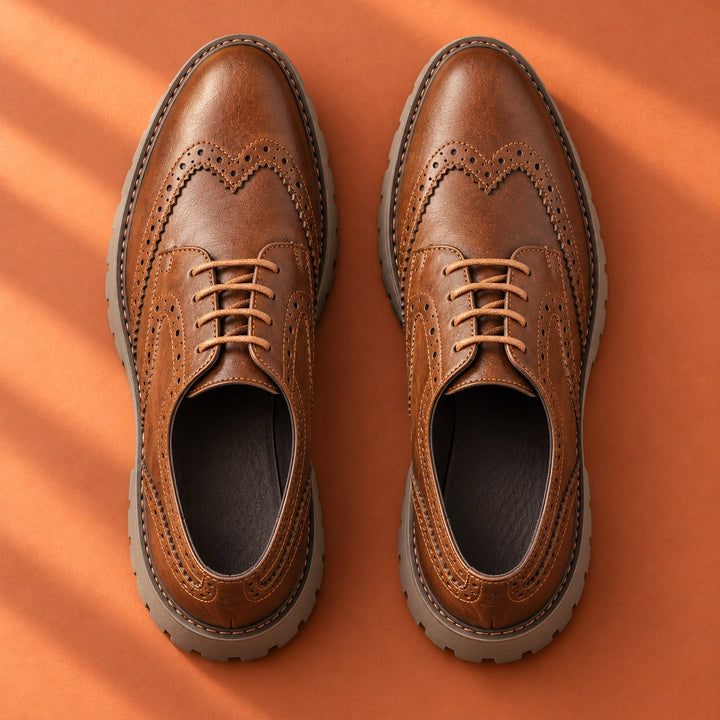 Jason Brogue Lug Sole Derby Shoes - Brown