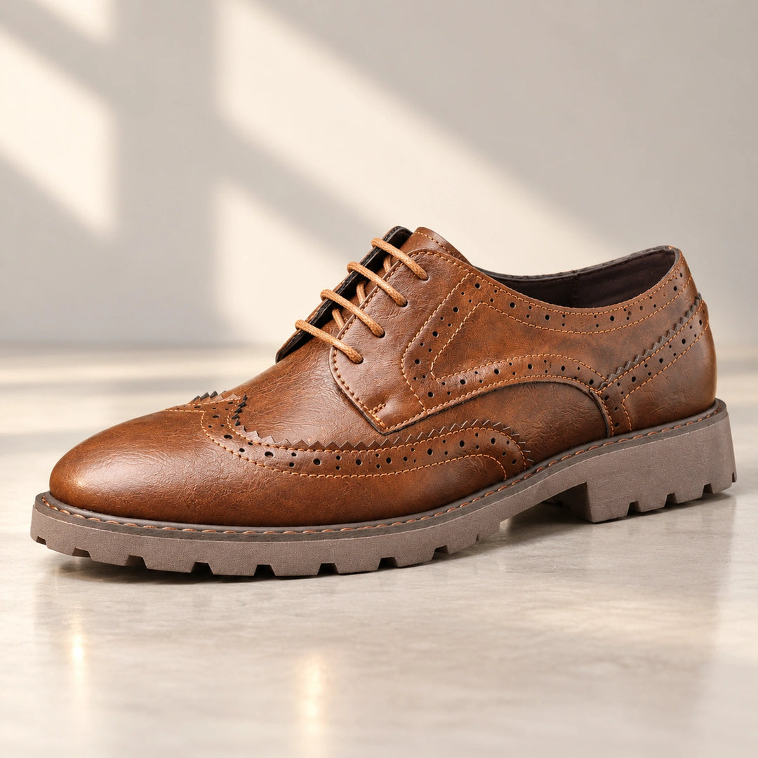 Jason Brogue Lug Sole Derby Shoes - Brown